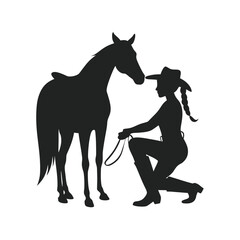 Cowgirl Adjusting Saddle On Horseback Scene