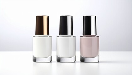 Obraz premium Elegant Nail Polish Bottles Mockup White Background.