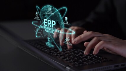 ERP platform visual showing centralized system for enterprise resource planning, improving...