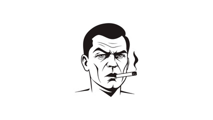 portrait of a man with cigarette black and white shape silhouette vector illustration