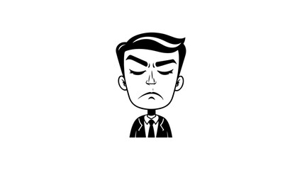 unsatisfied businessman simple black and white vector shape illustration, simple icon of a unsatisfied person in suit black and white shape