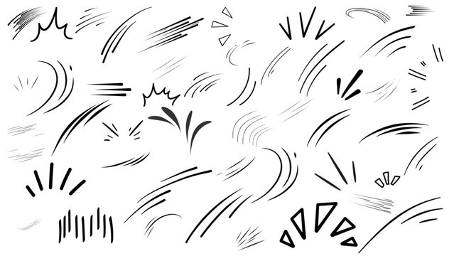line movement element vector set, comic speed lines, motion lines, dynamic effect, manga action elements, swoosh, burst, swirl, impact stroke, motion streaks, anime style