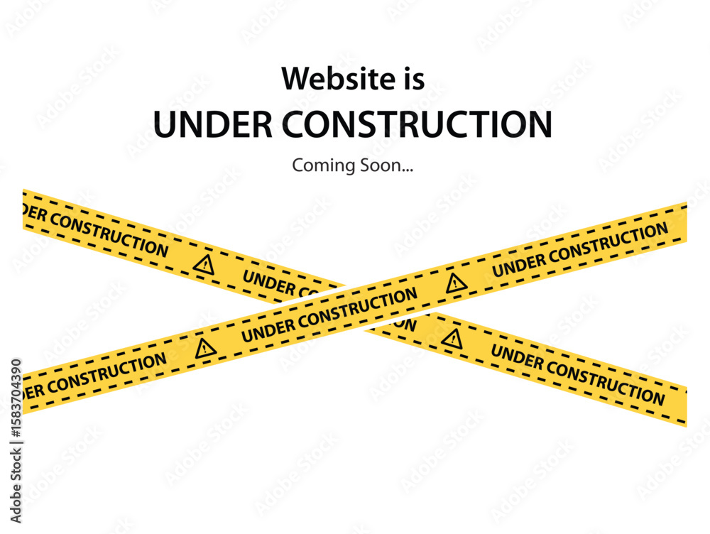 Fototapete website in under construction banner. web page building image with text and yellow tape. modern vect