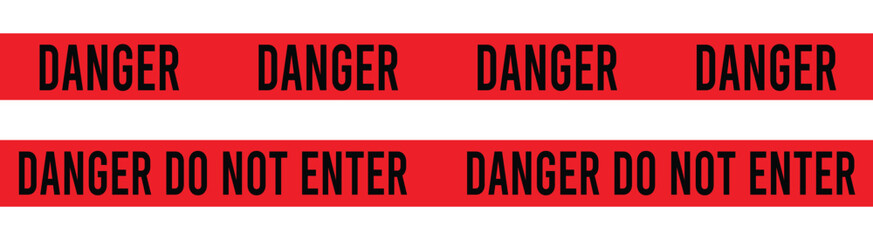 Danger tape. Red tape with black text danger do not enter for industrial safety, road, construction, hazard area. vector illustration on transparent background.