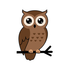 Cartoon Owl Perched on a Branch, Wise and Nocturnal Illustration