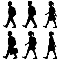 Silhouettes of students walking to school