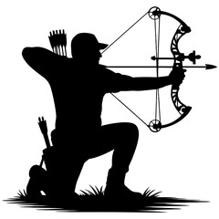 Silhouette of archer aiming with bow and arrow