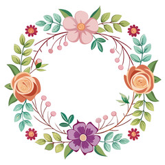 Fototapeta premium Beautiful floral wreath with roses and leaves isolated on white background