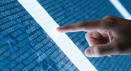 Binary code data digital technology information security network computing finger touch