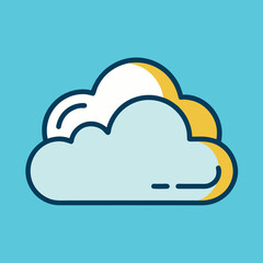 Fototapeta premium Stylized cartoon cloud illustration with yellow and blue accents isolated on white background
