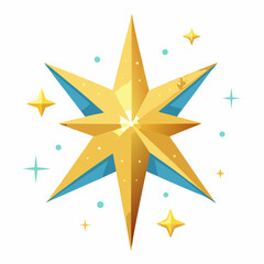 Fototapeta premium Bright golden star with blue accents and sparkling elements isolated on white background