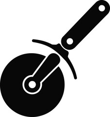 Simple black silhouette of a pizza cutter on a white background