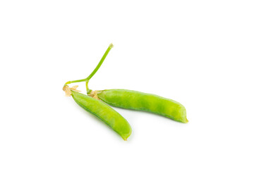 Fresh green pea pods with green peas isolated on white background. Sweet green peas. Green pea beans vegetables. Vegan. healthy vegetable