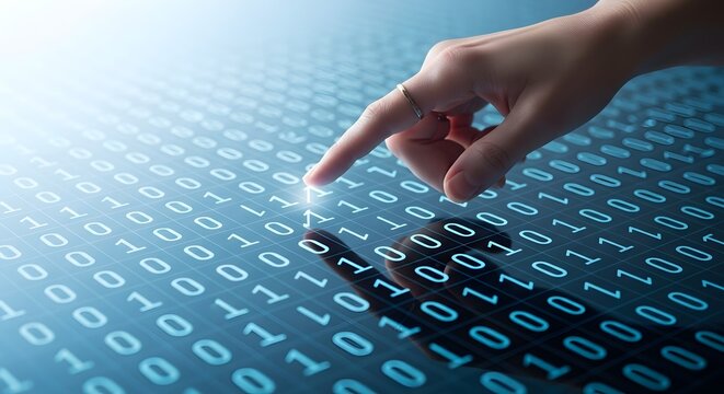 Binary code data digital technology information network system programming security finger