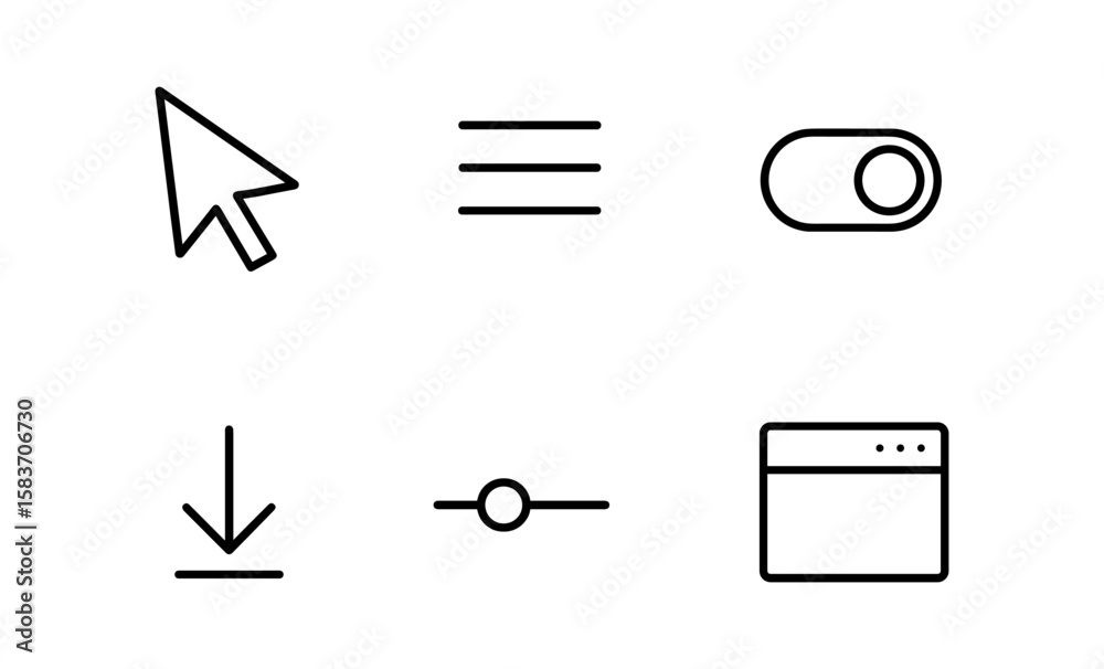 Poster minimalist user interface icons with cursor, slider, toggle, and menu elements
