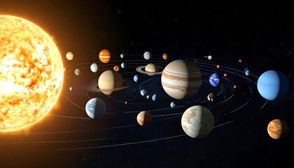 Solar system planets orbiting sun