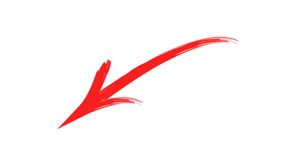 Obraz premium Bold red brush stroke arrow pointing down and to the left isolated on transparent background