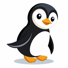 Obraz premium Cute cartoon penguin character with big eyes isolated on white background