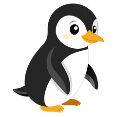 Naklejka premium Cute cartoon penguin standing and looking to the side isolated on white background