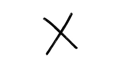 Roughly drawn black letter x mark symbol isolated on transparent background