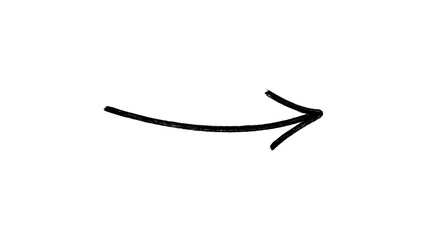 Hand drawn black curved arrow pointing to the right isolated on transparent background