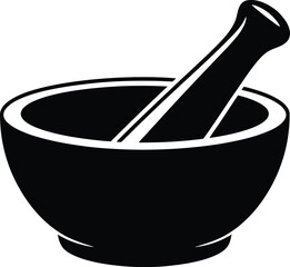 Black silhouette of a mortar and pestle on a white background