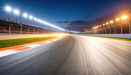 Asphalt surface racing track corner in night motion blur