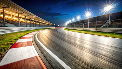 Asphalt surface racing track corner in night motion blur