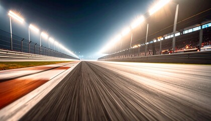 Obraz premium Asphalt surface racing track corner in night motion blur