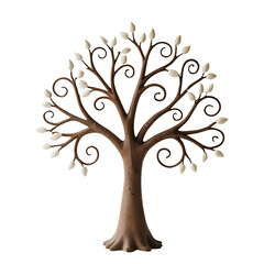 Elegant swirling tree sculpture with white leaf buds