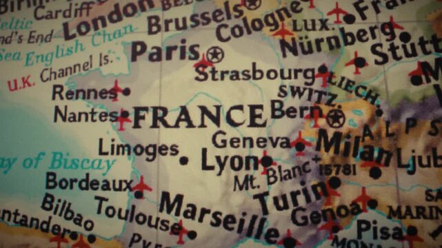 Retro map of France.
