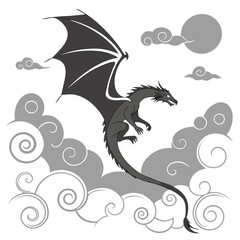 Naklejka premium silhouette-of-flying-dragon-with-clouds---chinese