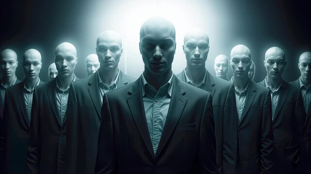 Anonymous group of persons standing with faceless masks