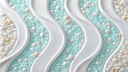 Abstract wavy pattern of white pebbles and blue crystals