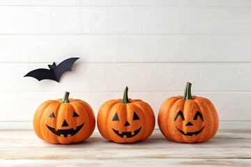 Mini Jack-o'-Lantern Pumpkins with Bat – Photo-Realistic Minimal Halloween Decor