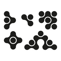 Connected shape set. Abstract link Vector. Organic molecule pattern. Black white illustration.