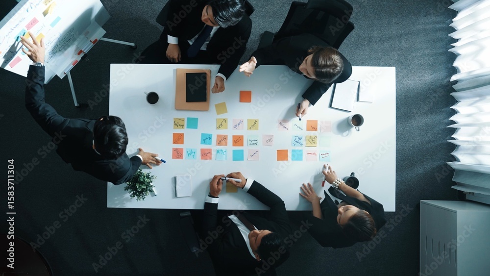 Canvas Prints top down aerial view of professional businessman find solution while brainstorm idea with executive 