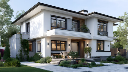 Modern Luxury Home Exterior with Landscaping and Contemporary Design