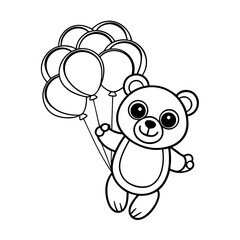 Fototapeta premium Bear Flying with Balloons Coloring Page