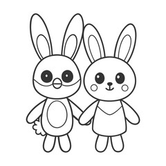 Bunny and Chick Holding Hands Coloring Page