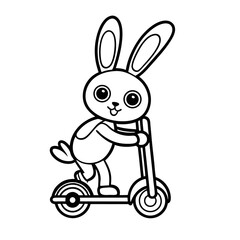 Bunny Riding a Scooter Through Town Coloring Page