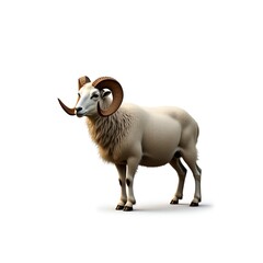Male sheep ram full body portrait on white background, Eid al-Adha sacrifice animal, strong horned livestock, farm animal photo