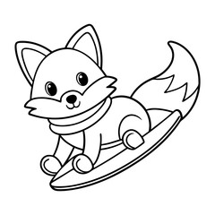 Naklejka premium Fox Sledding Down a Hill Coloring Page