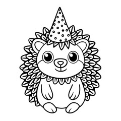 Fototapeta premium Hedgehog Wearing a Party Hat Coloring Page