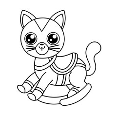 Obraz premium Kitten Riding a Hobby Horse Coloring Page