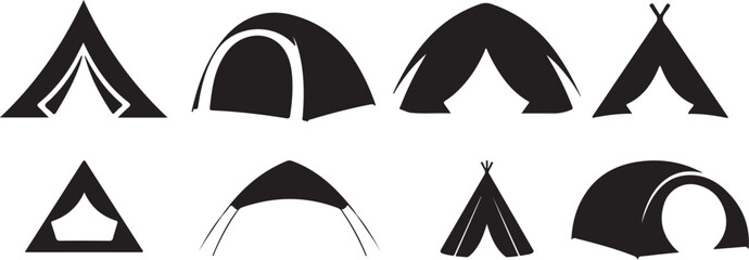 Camping tent silhouette vector set, tent camp icon set