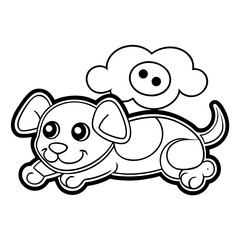 Fototapeta premium Puppy Dreaming of Bones Coloring Page