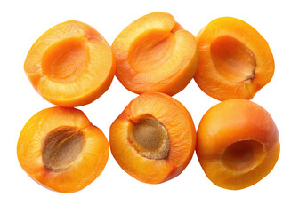 Vibrant and Juicy Apricots Displayed in Halves and Wholes on White Background