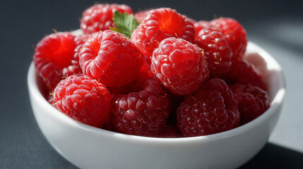 Bowl of Ripe Red Raspberries