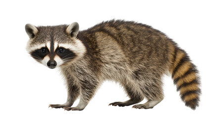 Obraz premium Close Up Portrait of a Curious Raccoon Looking Straight Ahead on White Background 